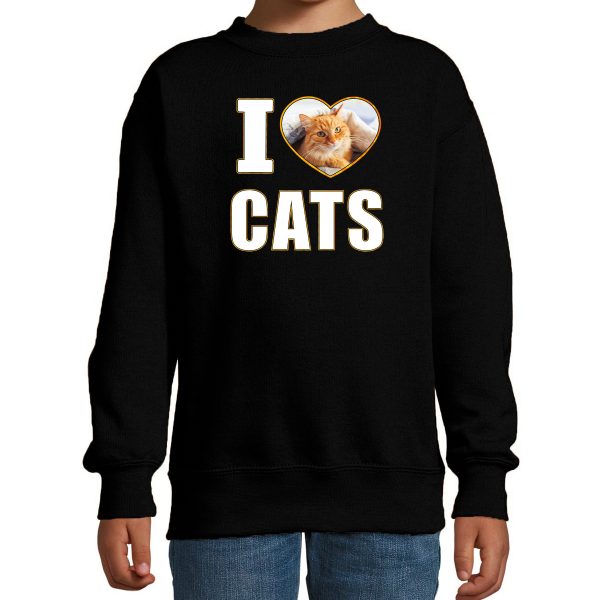 I love cats foto sweater zwart voor kinderen - cadeau trui katten liefhebber