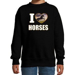 I love horses foto sweater zwart voor kinderen - cadeau trui paarden liefhebber