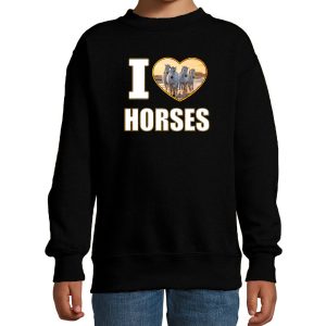 I love horses foto sweater zwart voor kinderen - cadeau trui paarden liefhebber