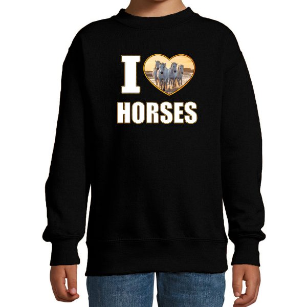 I love horses foto sweater zwart voor kinderen - cadeau trui paarden liefhebber