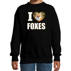 I love foxes foto sweater zwart voor kinderen - cadeau trui vossen liefhebber