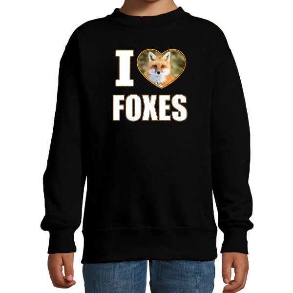 I love foxes foto sweater zwart voor kinderen - cadeau trui vossen liefhebber