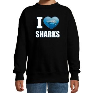 I love sharks foto sweater zwart voor kinderen - cadeau trui haaien liefhebber
