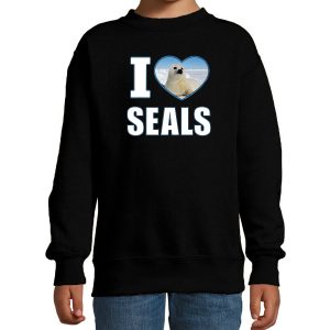 I love seals foto sweater zwart voor kinderen - cadeau trui zeehonden liefhebber