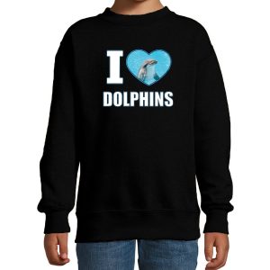 I love dolphins foto sweater zwart voor kinderen - cadeau trui dolfijnen liefhebber
