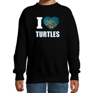 I love turtles foto sweater zwart voor kinderen - cadeau trui schildpadden liefhebber