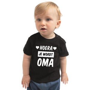 Hoera je wordt oma cadeau t-shirt zwart voor baby / kinderen - jongen / meisje