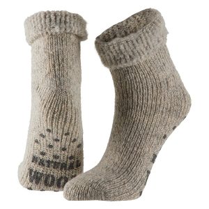 Wollen kinder slofsokken antislip beige maat 27/30