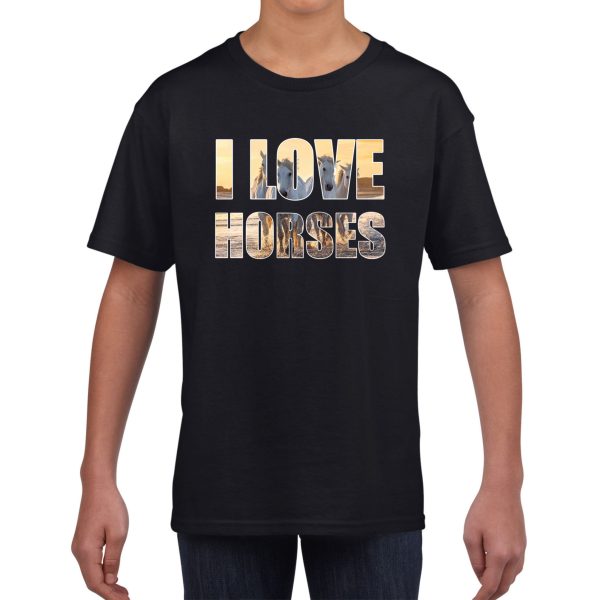 I love horses / paarden t-shirt zwart kids - paarden dieren t-shirt / kleding - cadeau t-shirt / paarden shirts voor paardenmeisjes / jongens - kinderkleding / kleding