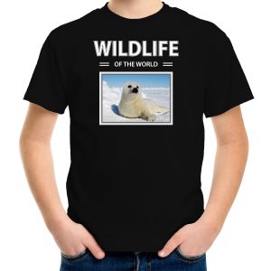 Zeehond foto t-shirt zwart voor kinderen - wildlife of the world cadeau shirt Zeehonden liefhebber
