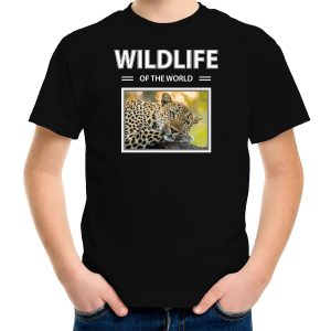 Luipaard foto t-shirt zwart voor kinderen - wildlife of the world cadeau shirt Luipaarden liefhebber