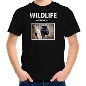 Zwarte panter foto t-shirt zwart voor kinderen - wildlife of the world cadeau shirt Panters liefhebber