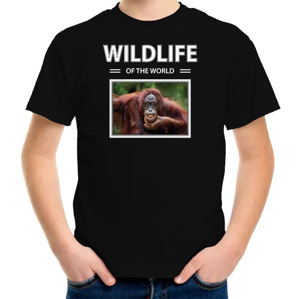 Orang oetan aap foto t-shirt zwart voor kinderen - wildlife of the world cadeau shirt Orang oetan apen liefhebber