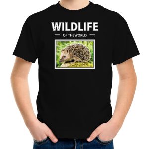 Egel foto t-shirt zwart voor kinderen - wildlife of the world cadeau shirt Egels liefhebber