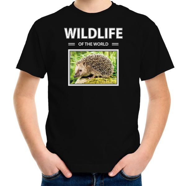 Egel foto t-shirt zwart voor kinderen - wildlife of the world cadeau shirt Egels liefhebber