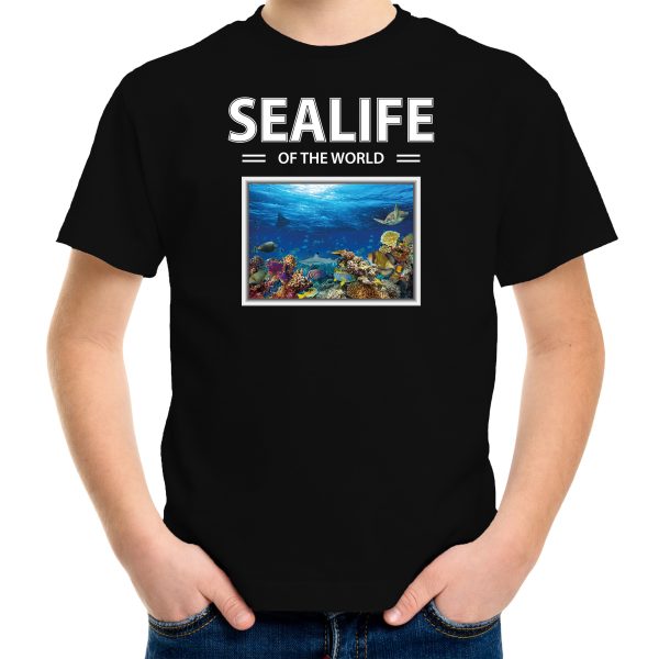 Vis foto t-shirt zwart voor kinderen - sealife of the world cadeau shirt Vissen liefhebber