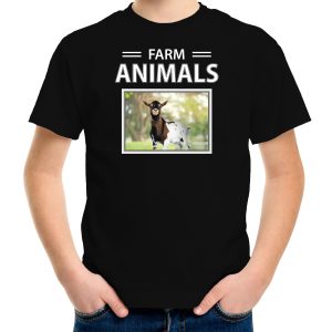 Geit foto t-shirt zwart voor kinderen - farm animals cadeau shirt Geiten liefhebber