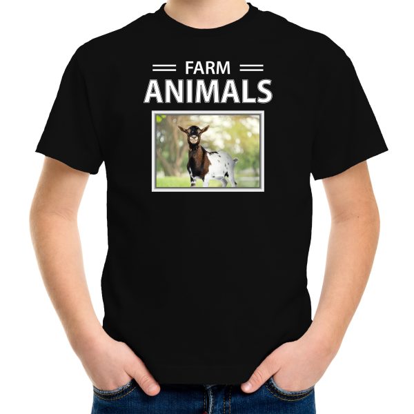 Geit foto t-shirt zwart voor kinderen - farm animals cadeau shirt Geiten liefhebber