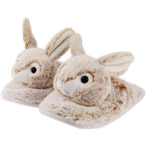 Warme dieren slofjes/pantoffeltjes konijn/haas bruin/wit voor jongens/meisjes/kinderen