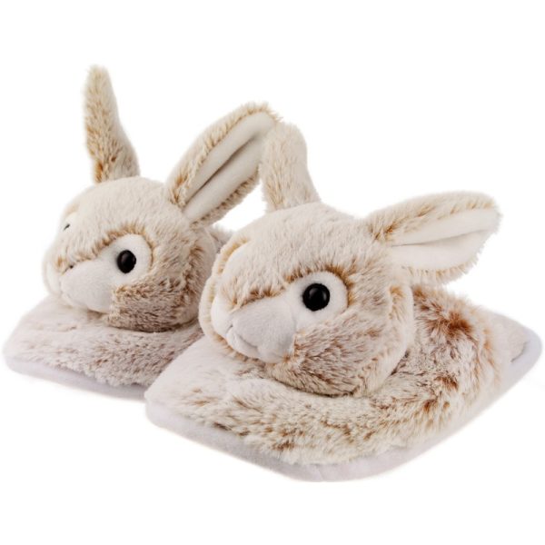 Warme dieren slofjes/pantoffeltjes konijn/haas bruin/wit voor jongens/meisjes/kinderen