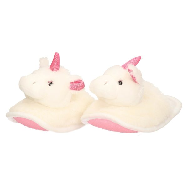 Warme dieren slofjes/pantoffeltjes eenhoorn wit/roze voor jongens/meisjes/kinderen