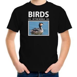 Fuut vogel foto t-shirt zwart voor kinderen - birds of the world cadeau shirt vogel liefhebber
