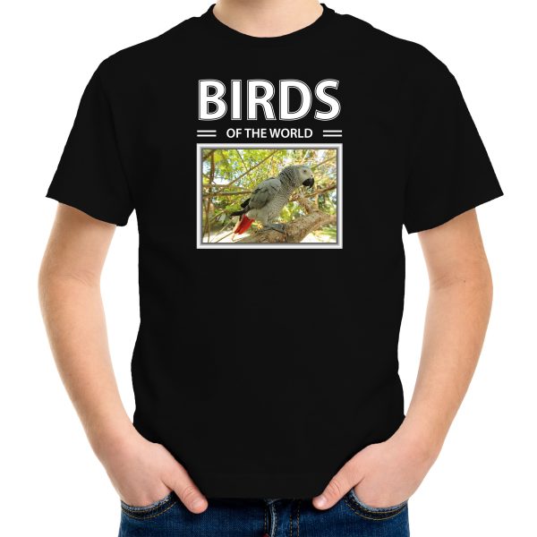 Grijze roodstaart papegaai foto t-shirt zwart voor kinderen - birds of the world cadeau shirt vogel liefhebber
