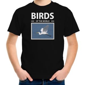 Zilverreiger vogel foto t-shirt zwart voor kinderen - birds of the world cadeau shirt vogel liefhebber