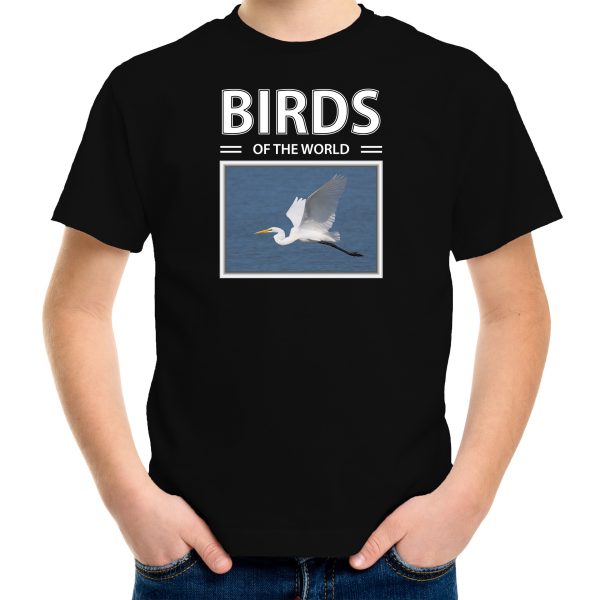 Zilverreiger vogel foto t-shirt zwart voor kinderen - birds of the world cadeau shirt vogel liefhebber