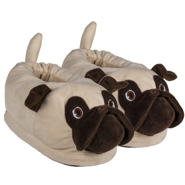Warme dieren slofjes/pantoffeltjes mopshond voor jongens/meisjes/kinderen