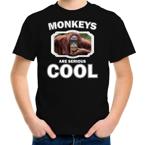 T-shirt monkeys are serious cool zwart kinderen - apen/ gekke orangoetan shirt