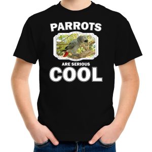 T-shirt parrots are serious cool zwart kinderen - papegaaien/ grijze roodstaart papegaai shirt