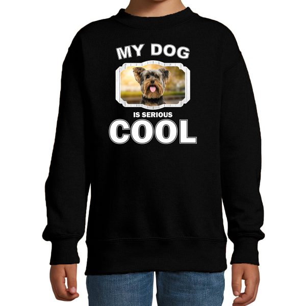 Honden liefhebber trui / sweater Yorkshire terrier my dog is serious cool zwart voor kinderen