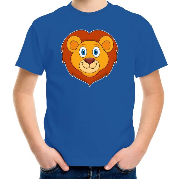 Cartoon leeuw t-shirt blauw voor jongens en meisjes - Cartoon dieren t-shirts kinderen