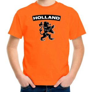 Oranje Holland supporter shirt met zwarte leeuw kinderen - Oranje Holland supporter/ fan kleding