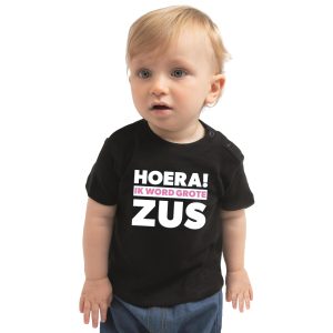 Hoera ik word grote zus cadeau t-shirt zwart voor peuter / kinderen - meisje - shirt voor zusjes