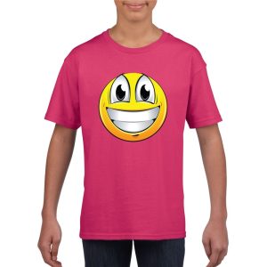 Emoticon super vrolijk t-shirt fuchsia/roze kinderen