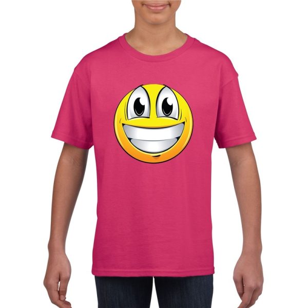 Emoticon super vrolijk t-shirt fuchsia/roze kinderen