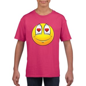 Emoticon verliefd t-shirt fuchsia/roze kinderen