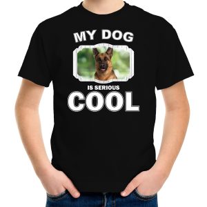 Honden liefhebber shirt Duitse herder my dog is serious cool zwart voor kinderen