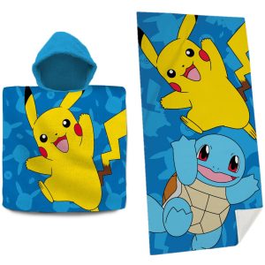 Pokemon set bad cape/poncho en strand/badlaken - voor kinderen - Pikachu