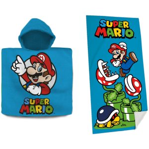 Super Mario Set bad cape/poncho en strand/badlaken - voor kinderen