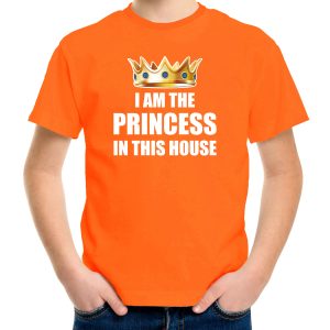 Koningsdag t-shirt Im the princess in this house oranje meisjes / kinderen - Woningsdag - thuisblijvers / Kingsday thuis vieren