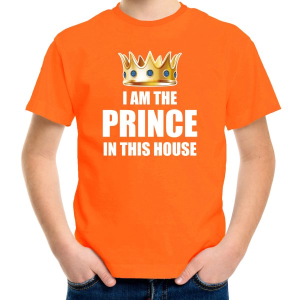 Koningsdag t-shirt Im the prince in this house oranje jongens / kinderen - Woningsdag thuisblijvers / Kingsday thuis vieren