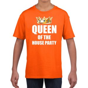Koningsdag t-shirt Queen of the house party oranje voor kinderen / meisjes - Woningsdag - thuisblijvers / Kingsday thuis vieren