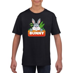 Konijnen dieren t-shirt zwart voor kinderen