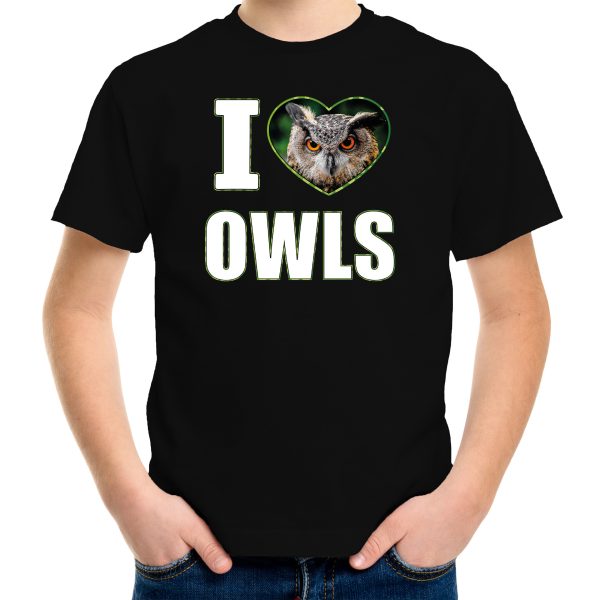 I love owls foto shirt zwart voor kinderen - cadeau t-shirt uilen liefhebber