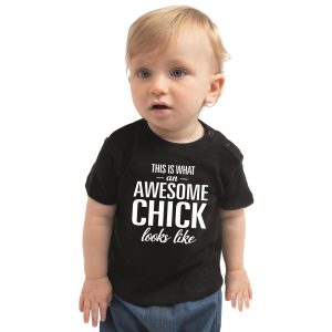 Awesome chick t-shirt zwart voor peuter / kinderen - meisje - tekst shirt voor kleine meisjes