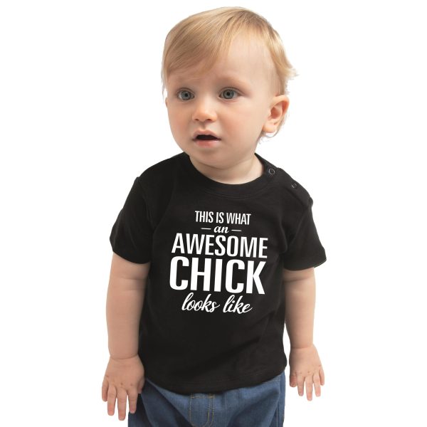 Awesome chick t-shirt zwart voor peuter / kinderen - meisje - tekst shirt voor kleine meisjes