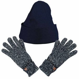 Winterset navy muts en zwart/navy handschoenen voor kinderen